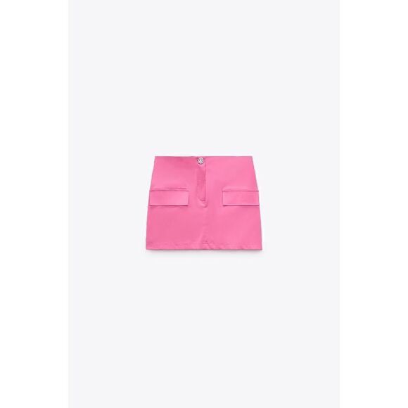 NWT ZARA FLAP TRIM MINI SKIRT BARBIE PINK JEWEL BUTTON EMBELLISHED RHINESTONE SZ - Picture 3 of 12